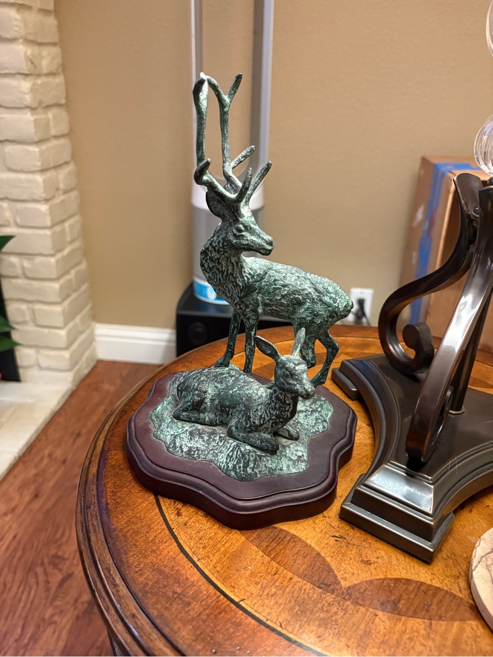 Vintage Bronze Patina Green Deer Buck Doe Sculpture - Decorative Home Art